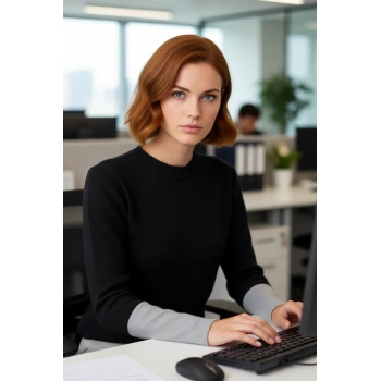 Soğuk Kış Günleri İçin Kadın Regular Kalıp Bisiklet Yaka Uzun Kollu Triko Renk Bloklu Kazak