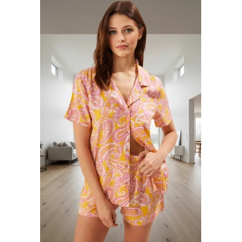 Şortlu Pijama Takımı Yazlık Çok Etnik Desenli Viskon Kumaş Kaliteli İşçilik Uzun Ömürlü