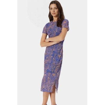 Soyut Desenli Bodycon Midi Elbise Nefes Alan Polyester Elastan Kumaş Dayanıklı Malzeme