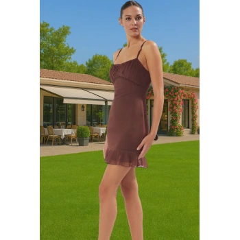 Soyut Desenli Volan Detaylı Mini Tül Abiye Elbise Dayanıklı Malzeme Kaliteli İşçilik