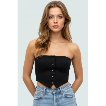 Straplez Bodycon Crop Bluz Dokuma Kumaştan Günlük Şıklık Trend Tasarım Uzun Ömürlü