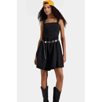 Straplez Denim Elbise Mini Boy Fırfırlı Etekli Yazlık Tasarım Rahat Ve Şık Özel