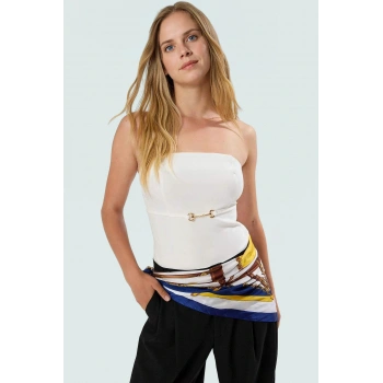 Straplez Fitted Bluz İnce Kemer Detayli Dokuma Yazlık Özel Tasarım Günlük Kullanım İçin