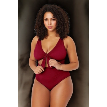 Tam Koruma Sağlayan Konforlu Plus Size Mayo Bağlamalı Tasarım Büyük Beden Battal Boy