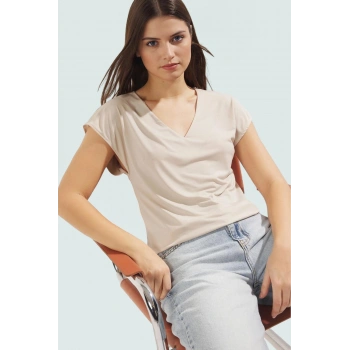 Taş Detaylı Örme Bluz V Yaka Ay Kol Regular Kalıp Yazlık Premium Kalite Kaliteli İşçilik