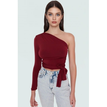 Tek Kol Uzun Kollu Crop Bluz Örme Kumaştan Kadınlar İçin Profesyonel Görünüm Rahat Kullanım