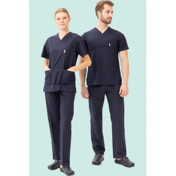 Terycotton V Yaka Bordosu Sağlık Üniforması Santolina Üniforma Doktor Hemşire Çalışanları İçin