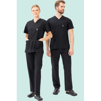 Terycotton V Yaka Bordosu Sağlık Üniforması Santolina Üniforma Doktor Hemşire Çalışanları İçin