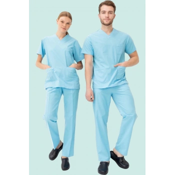 Terycotton V Yaka Bordosu Sağlık Üniforması Santolina Üniforma Doktor Hemşire Çalışanları İçin