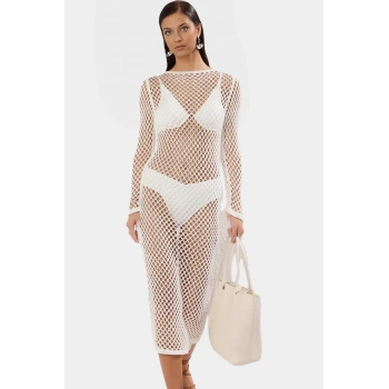 Triko Maxi Plaj Elbise Uzun Kollu V Yaka Yazlık Ömürlü Premium Kalite Trend Tasarım