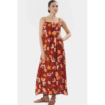 Tropikal Desenli Maxi Viskoz Elbise Rahat Günlük Yazlık Stil Trend Tasarım Özenle Seçilmiş