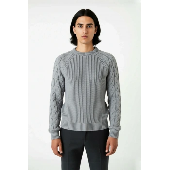 Unisex Casual Regular Fit Bisiklet Yaka Saç Örgü Desenli Kalın Triko Kazak Kış Kombinleri İçin İdeal