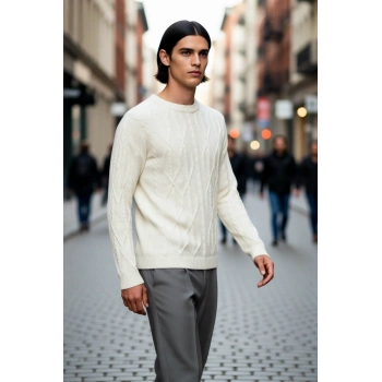 Unisex Geniş Kalıp Bisiklet Yaka Saç Örgülü Triko Kazak Kışlık Casual Stilinize Konfor Katar