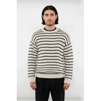 Unisex Oversize Çizgili Bisiklet Yaka Triko Kazak Kış Günleri İçin Rahat Ve Şık Bir Seçim Kaliteli