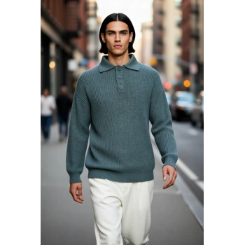 Unisex Rahat Kalıp Polo Yaka Uzun Kol Basic Triko Kazak Günlük Şıklığınızı Tamamlayan Parça