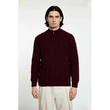 Unisex Regular Fit Fermuarlı Yarım Balıkçı Yaka Kalın Saç Örgü Triko Kazak Kışlık Kombinlerinize