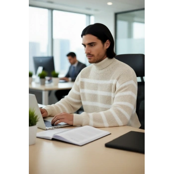 Unisex Uzun Kollu Oversize Balıkçı Yaka Triko Selanik Dokuma Çizgili Kazak Casual Kombinler İçin