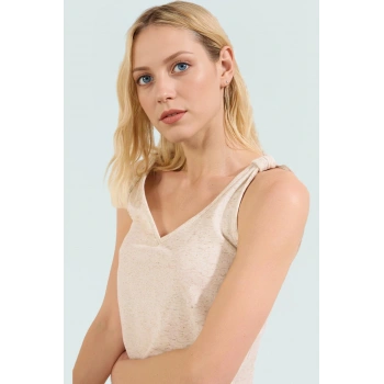 V Yaka Bluz Keten Kumaş Polyester Karışımı Yazlık Seçkin Malzeme Premium Kalite