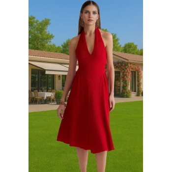 V Yaka Kolsuz Örme Bürümcük Midi Abiye Elbise Özel Günler İçin Özenle Seçilmiş Günlük Kullanım İçin