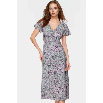 Viskon Midi Elbise A Kesim Şık Çiçek Desenli Rahat Yazlık Günlük Tarz Dayanıklı Malzeme