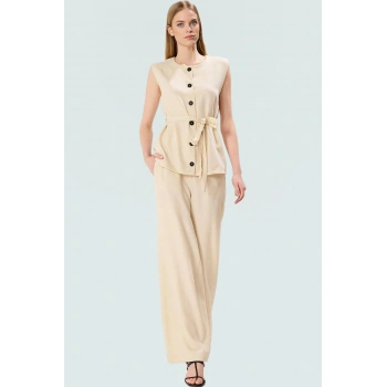 Viskoz Kumaştan Şık Yelek Pantolon Takım Dokuma Yazlık İş Elbisesi Seçkin Malzeme