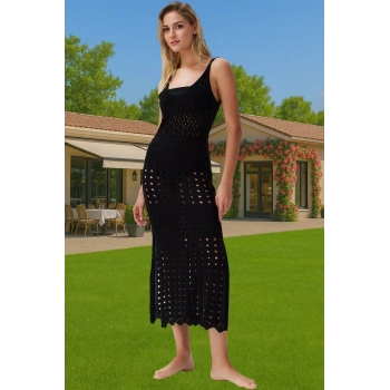 Vücuda Oturan Örme Triko Maxi Elbise Yırtmaçlı Plaj Şıklığı Modern Stil Modern Stil Rahat Kullanım