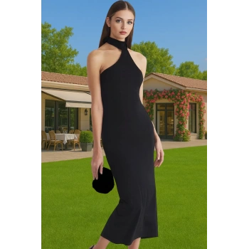 Vücudu Saran Asimetrik Yaka Kolsuz Örme Midi Abiye Elbise Günlük Kullanım İçin Kaliteli İşçilik