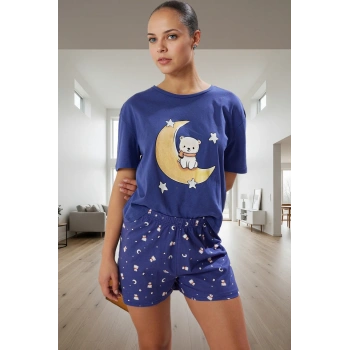 Yazlık %100 Pamuk Ayıcık Desenli Rahat Pijama Takımı Dayanıklı Malzeme Mükemmel Uyum Özel Tasarım