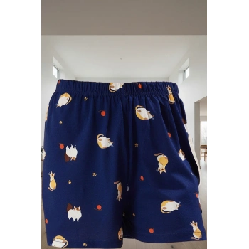 Yazlık %100 Pamuklu Rahat Pijama Takımı Kedili Desenli Şortlu Kaliteli İşçilik Zarifane Tasarım