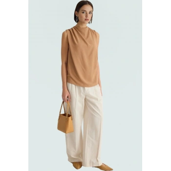 Yazlık 100% Polyester Regular Kalıp Bisiklet Yaka Bluz Zarifane Tasarım Kaliteli İşçilik