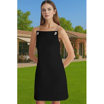 Yazlık A Kesim Mini Elbise 85%Polyester 15%Elastan Taş Detaylı Günlük Kullanım İçin Premium Kalite
