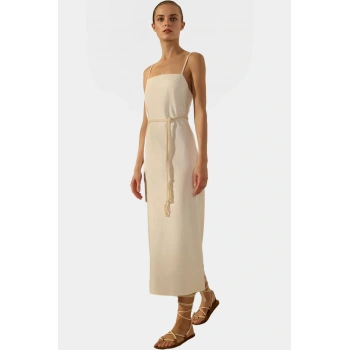 Yazlık A line Kolsuz Pamuklu Keten Midi Elbise Günlük Şıklık Konforlu Kesim