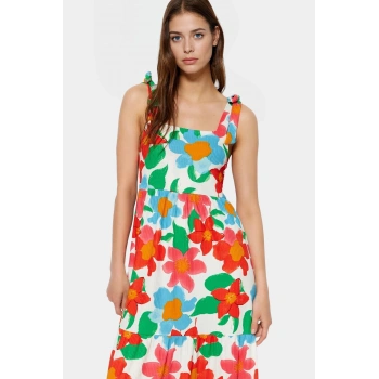 Yazlık A Line Maxi Elbise Örme Kumaş Çiçekli Desen Rahat Kalıp Yüksek Kalite Seçkin Malzeme