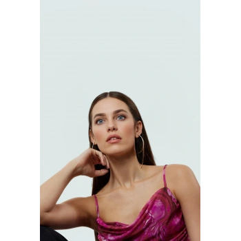 Yazlık Baskılı Crop Bluz Tül Örme Degaje Yaka Günlük Kullanım İçin Özel Tasarım Şık Görünüm