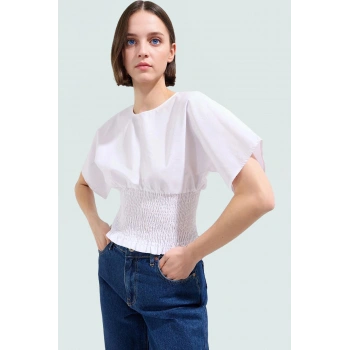 Yazlık Bisiklet Yaka Kısa Kollu Terrycotton Bluz Rahat Kullanım Zarifane Tasarım