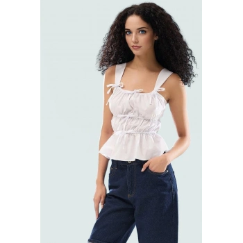 Yazlık Bluz Dacron Dokuma Kare Yaka Rahat Kalıp Kolsuz Mükemmel Uyum Özel Tasarım