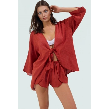 Yazlık Bluz Şort Takım Nefes Alan Viskoz Pamuk Kumaş V Yaka Truvakar Kol Zarifane Tasarım