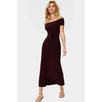 Yazlık Bodycon Maxi Elbise 96% Polyester Carmen Yaka Kısa Kollu Yüksek Kalite