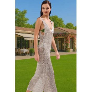 Yazlık Bodycon Triko Elbise V Yaka Maxi Plaj Stilleri Mükemmel Uyum Rahat Kullanım Şık Görünüm