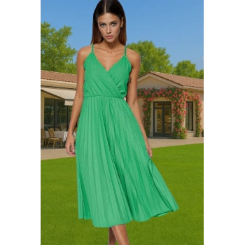 Yazlık Casual Ayarlanabilir Askılı Pileli Midi Elbise Seçkin Malzeme Yüksek Kalite Rahat Kullanım