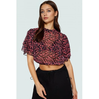 Yazlık Casual Fitted Bluz Kısa Kol Bisiklet Yaka Polyester Şifon Kumaş Uzun Ömürlü Şık Görünüm