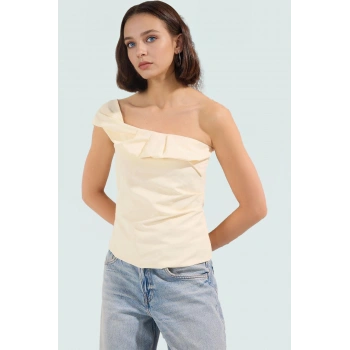 Yazlık Casual Tek Omuz Bluz Dokuma Terrycotton Kumaştan Şık Görünüm Profesyonel