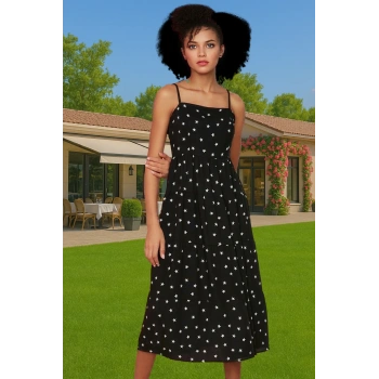 Yazlık Çiçek Desenli A Kesim Midi Viskoz Elbise Rahat Günlük Stil Günlük Kullanım İçin