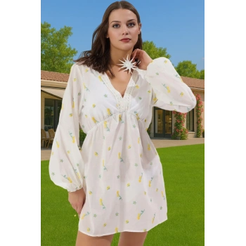 Yazlık Çiçek Desenli Maxi Keten Karışımlı Plaj Elbisesi Günlük Kullanım İçin Kaliteli İşçilik