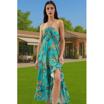 Yazlık Çiçek Desenli Maxi Plaj Elbisesi Viskoz Dokuma Kaliteli İşçilik Rahat Ve Şık Rahat Ve Şık