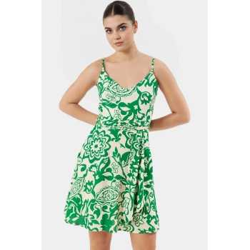 Yazlık Çiçek Desenli V Yaka Mini Elbise  Viskoz Rahat Günlük Stil Trend Tasarım Seçkin Malzeme