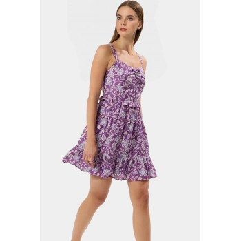 Yazlık Çiçekli A Kesim Mini Elbise  Polyester Dokuma Kumaş Seçkin Malzeme Trend Tasarım