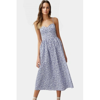 Yazlık Çiçekli Desenli Midi Elbise Rahat Kalıp Pamuklu Kumaş Günlük Kullanım Zarifane Tasarım