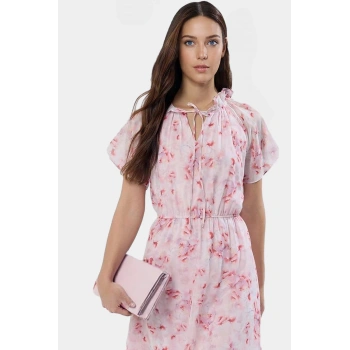 Yazlık Çiçekli Maxi Elbise Belden Açılan Etekli Şifon Dokuma Astarlı Rahat Kullanım Modern Stil