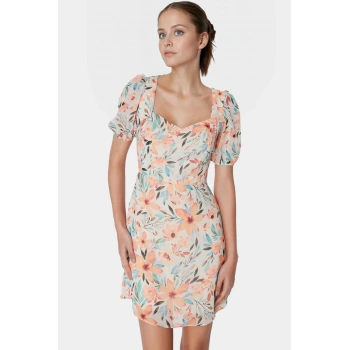 Yazlık Çiçekli Mini Elbise Rahat A Line Şifon Kısa Kollu Ve Şık Dayanıklı Malzeme
